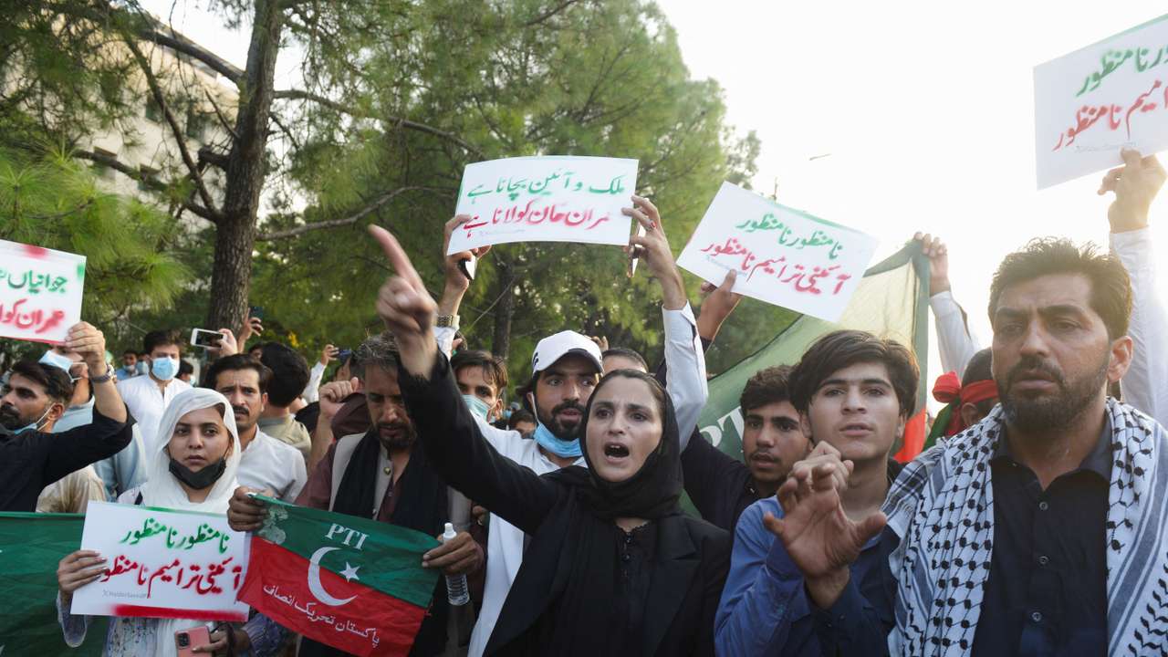 Supporters of jailed former Pakistani Prime Minister Imran Khan gather for an anti-government rally in Islamabad