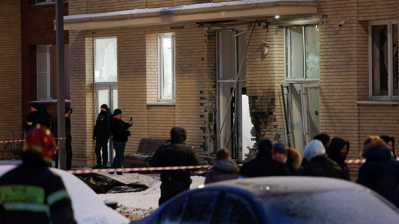 A view shows a scene of an explosion, which reportedly killed two army officers, in Moscow