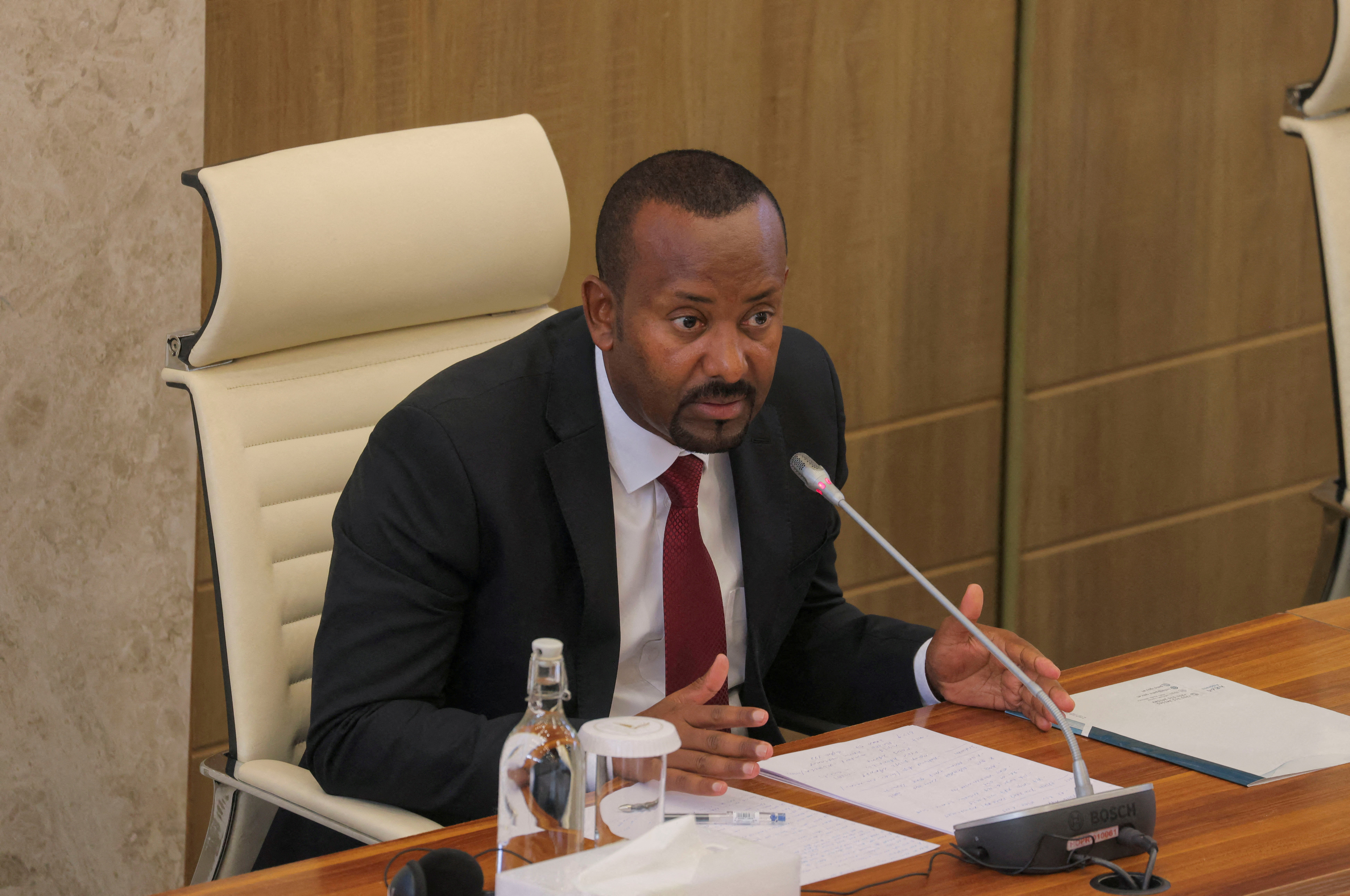 FILE PHOTO: Ethiopia's Prime Minister Abiy Ahmed addresses parliament members