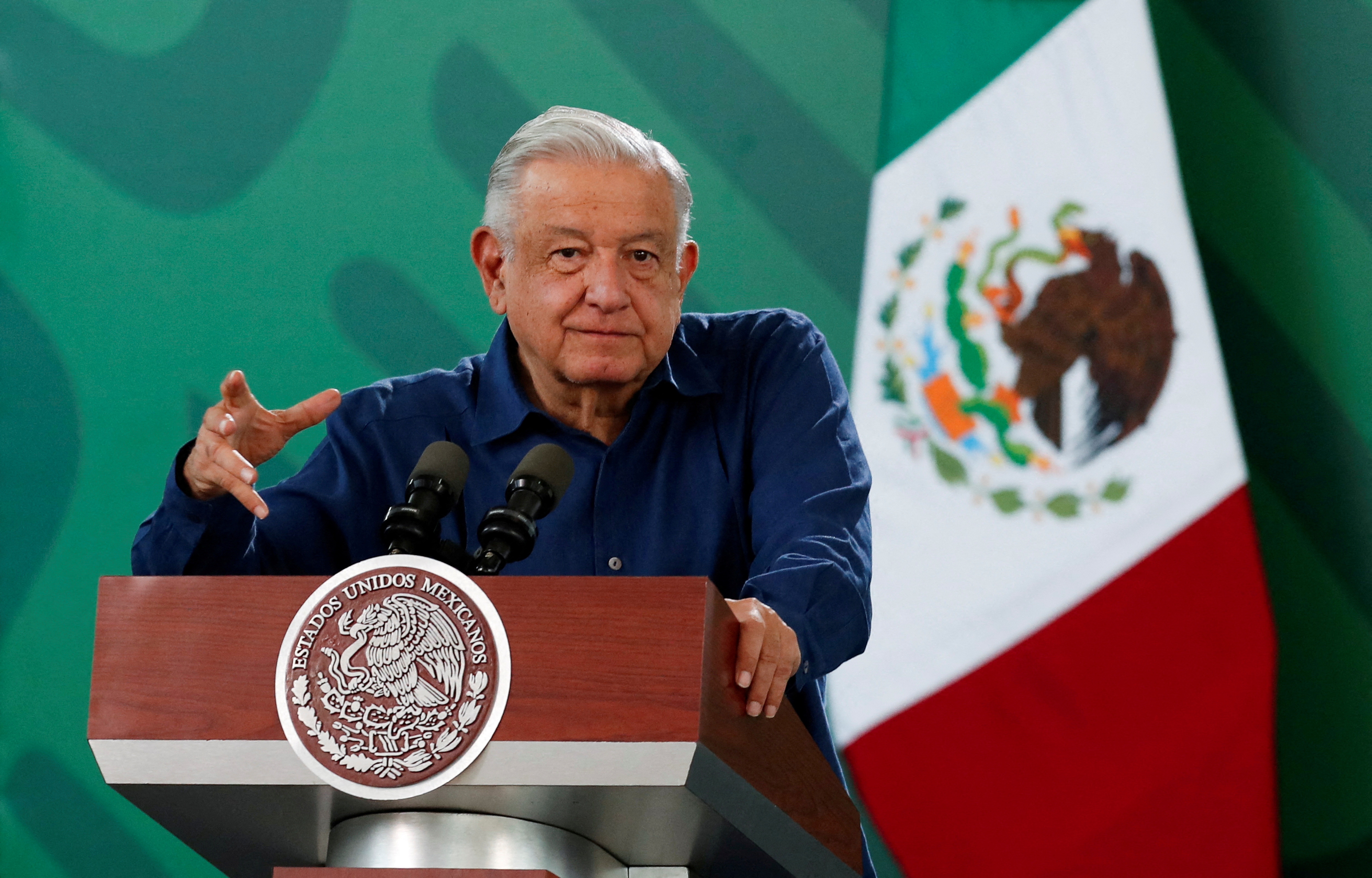FILE PHOTO: Mexico's President Andres Manuel Lopez Obrador attends his daily press conference, in Acapulco