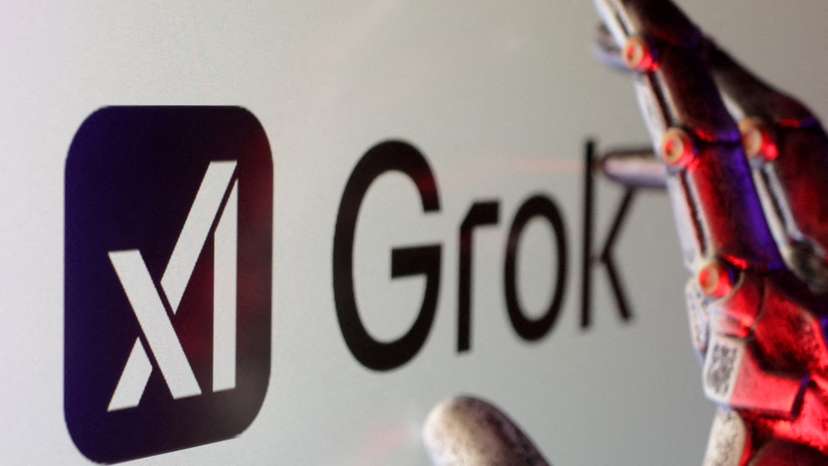 FILE PHOTO: Illustration shows xAI and Grok logos