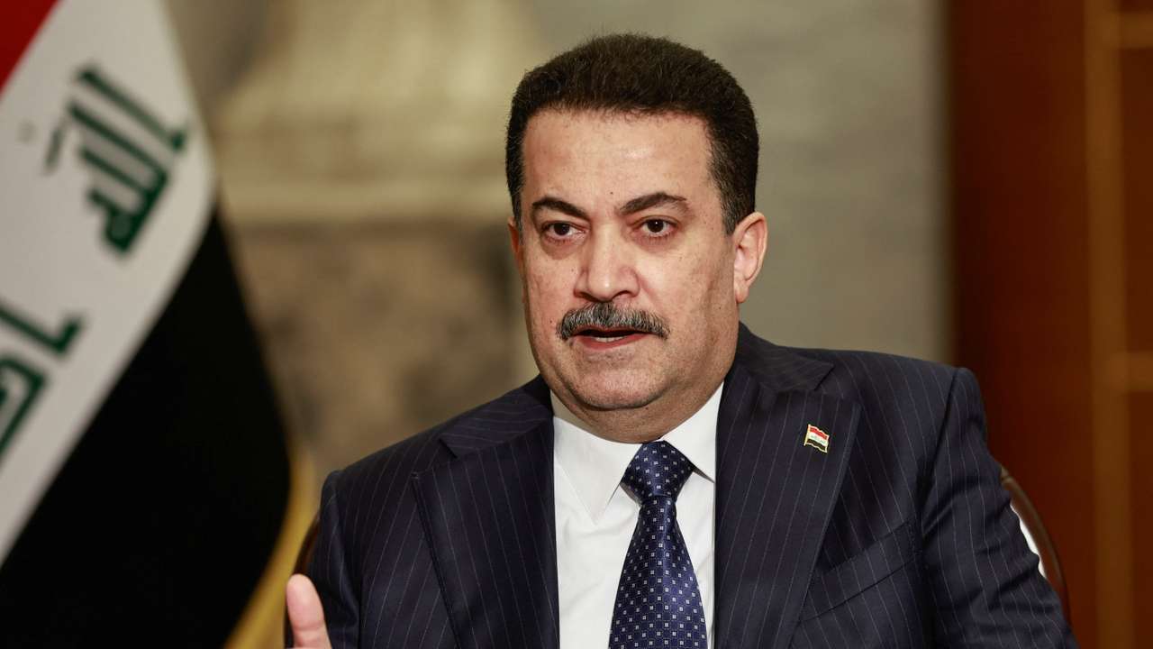 Iraqi Prime Minister Mohammed Shia al-Sudani speaks during an interview with Reuters in Baghdad