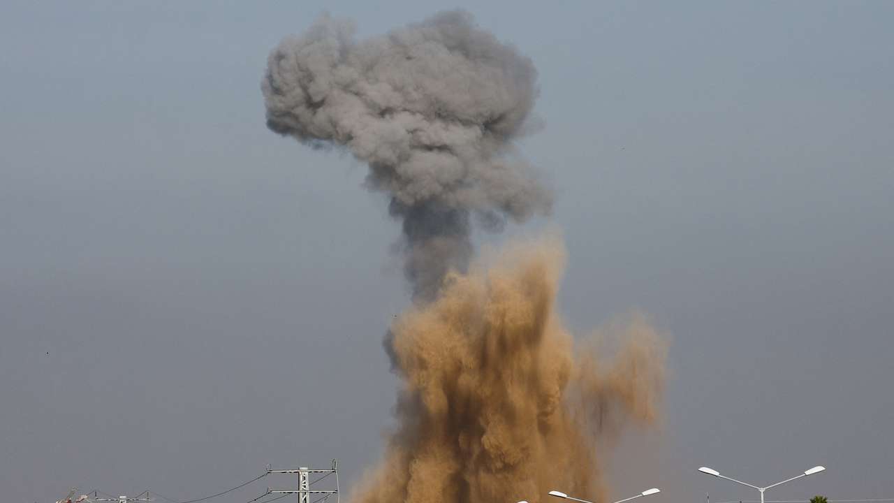 Smoke rises following Israeli strikes, as seen from Rafah