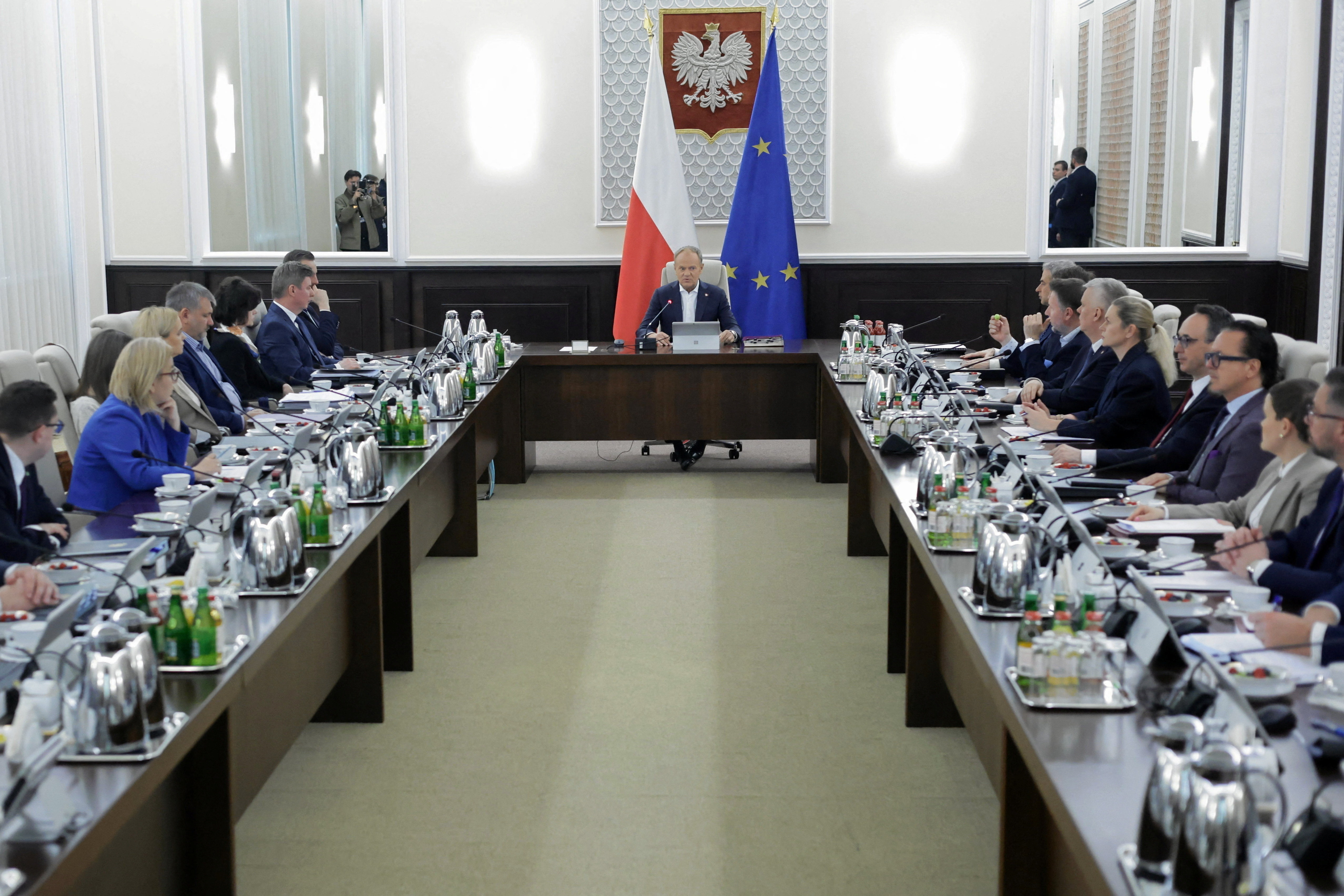 Polish Prime Minister Tusk speaks during government sitting in Warsaw