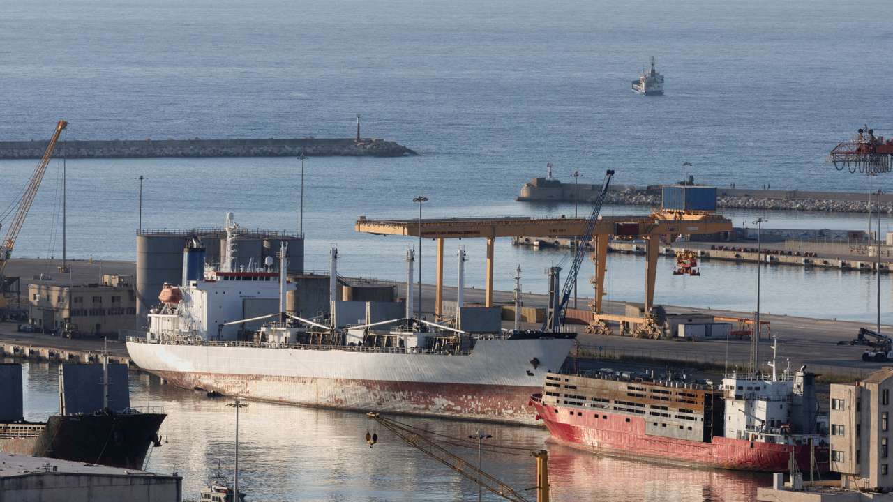 FILE PHOTO: A general view of commercial harbour of Syria's coastal city of Tartous