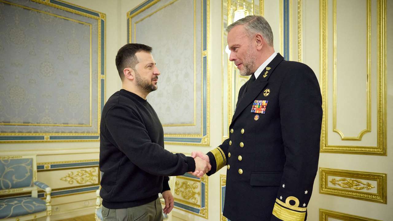 FILE PHOTO: Ukraine's President Zelenskiy meets with Chairman of NATO's military committee, Admiral Bauer in Kyiv