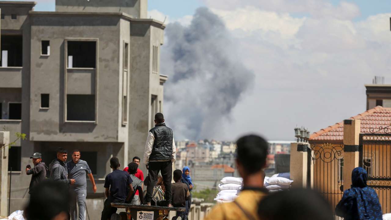 Smoke rises following an Israeli strike after the Israeli military began evacuating Palestinian civilians ahead of a threatened assault on Rafah