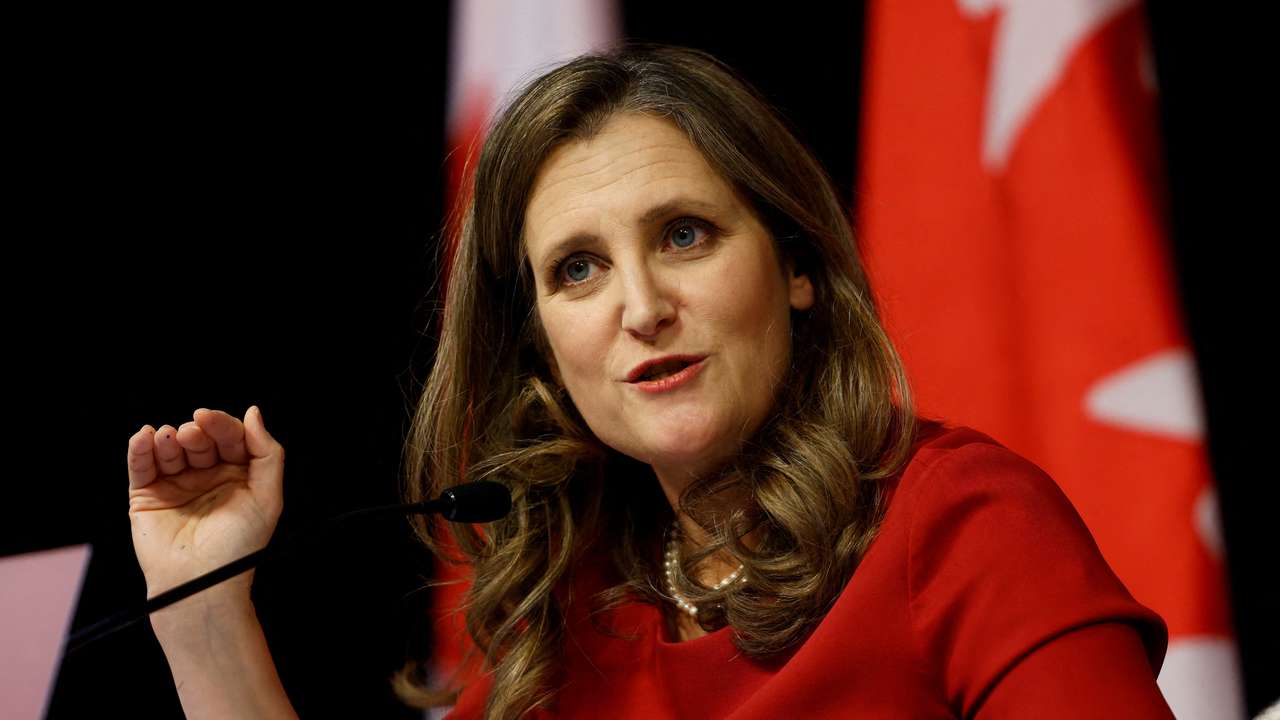 FILE PHOTO: Canada's Deputy Prime Minister and Minister of Finance Chrystia Freeland takes part in a press conference before delivering the fall economic update in Ottawa