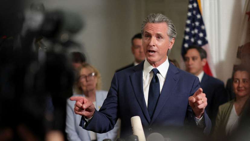 California Governor Newsom speaks at a press conference in Sacramento, California