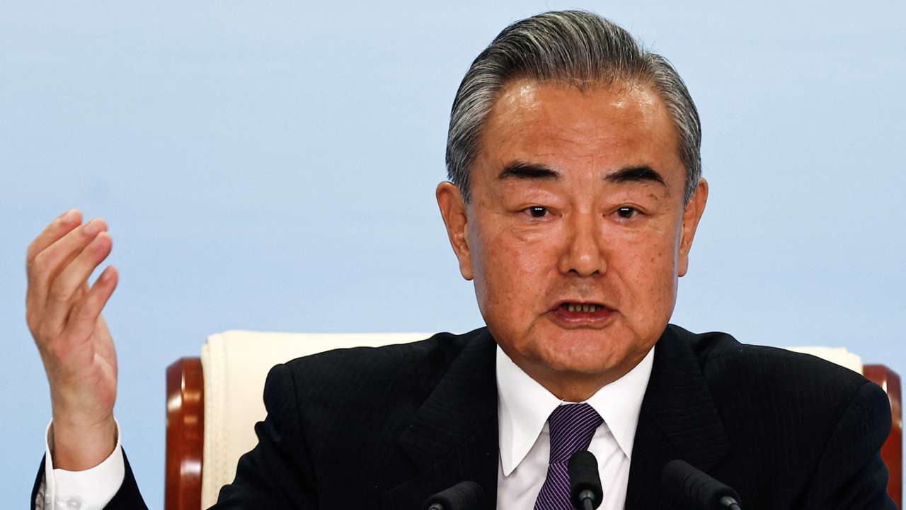 Chinese Foreign Minister Wang Yi speaks at a press conference of the Third Belt and Road Forum (BRF), at the media centre in Beijing