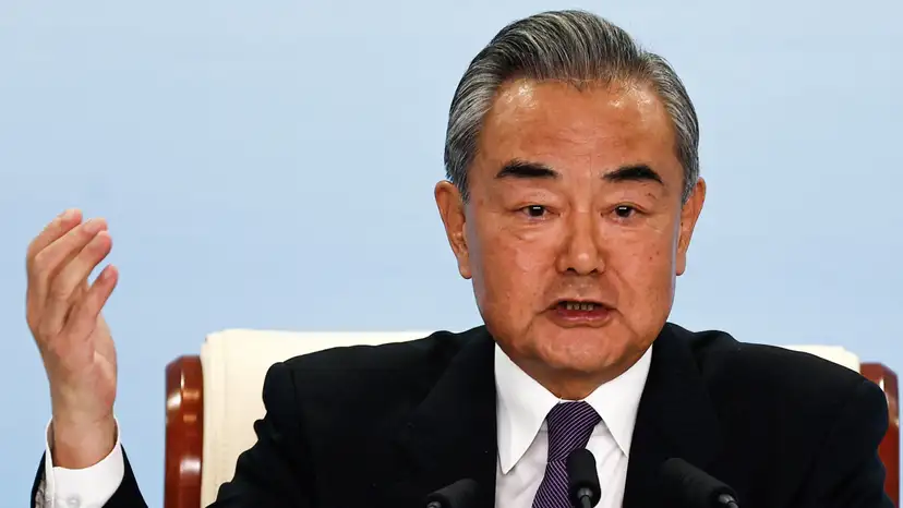 Chinese Foreign Minister Wang Yi speaks at a press conference of the Third Belt and Road Forum (BRF), at the media centre in Beijing