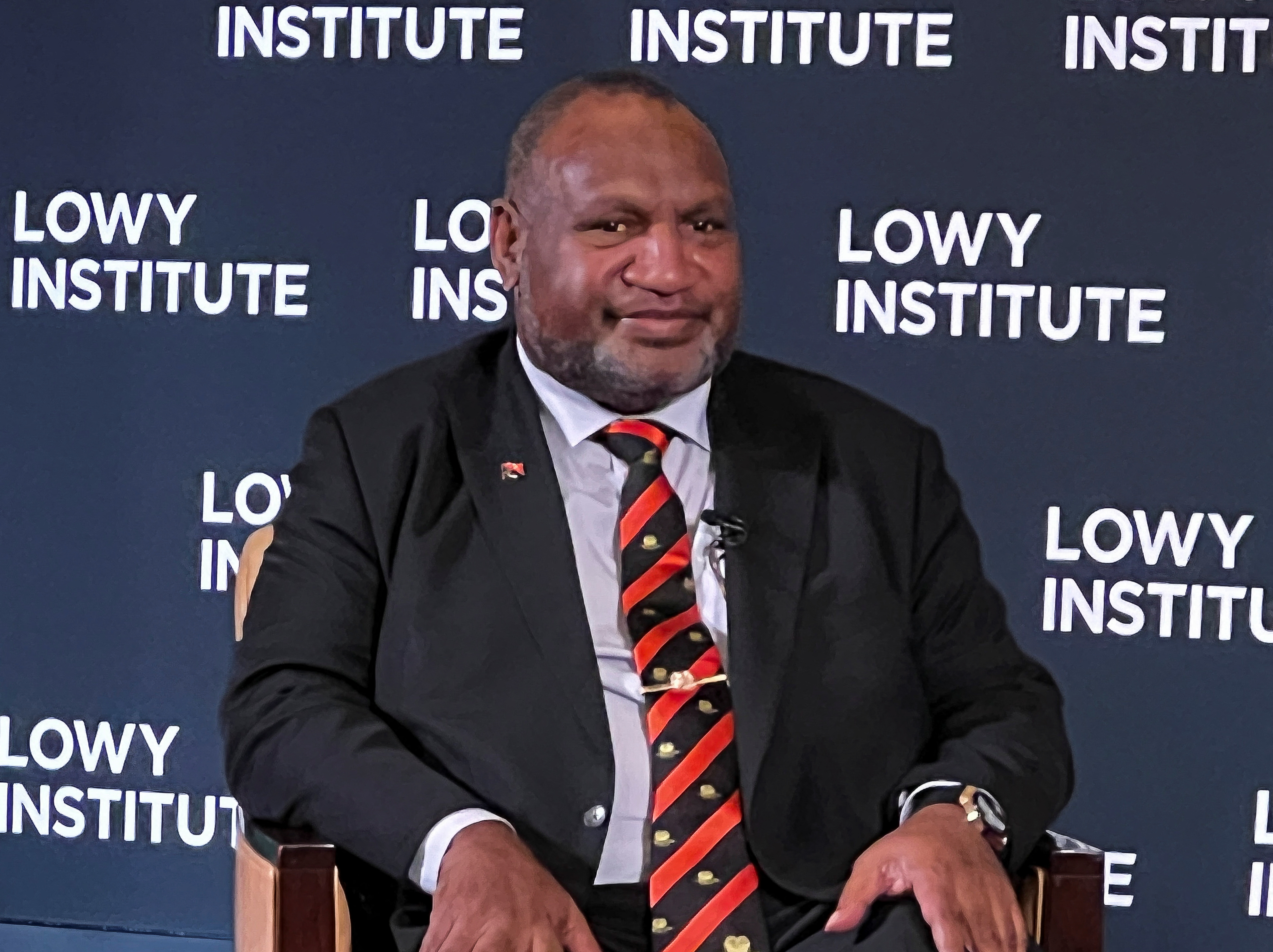 FILE PHOTO: Papua New Guinea Prime Minister James Marape attends the Lowy Institute think tank in Sydney