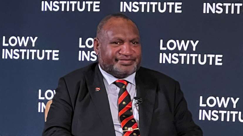 FILE PHOTO: Papua New Guinea Prime Minister James Marape attends the Lowy Institute think tank in Sydney