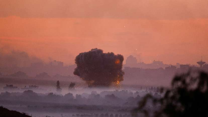 Smoke rises after Israeli air strikes in Gaza, as seen from southern Israel