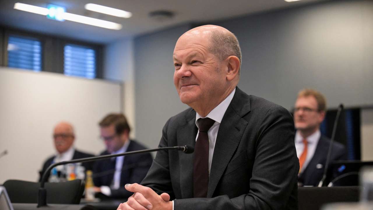Germany's Chancellor Olaf Scholz attends a session to answer parliamentarians' questions, in Hamburg