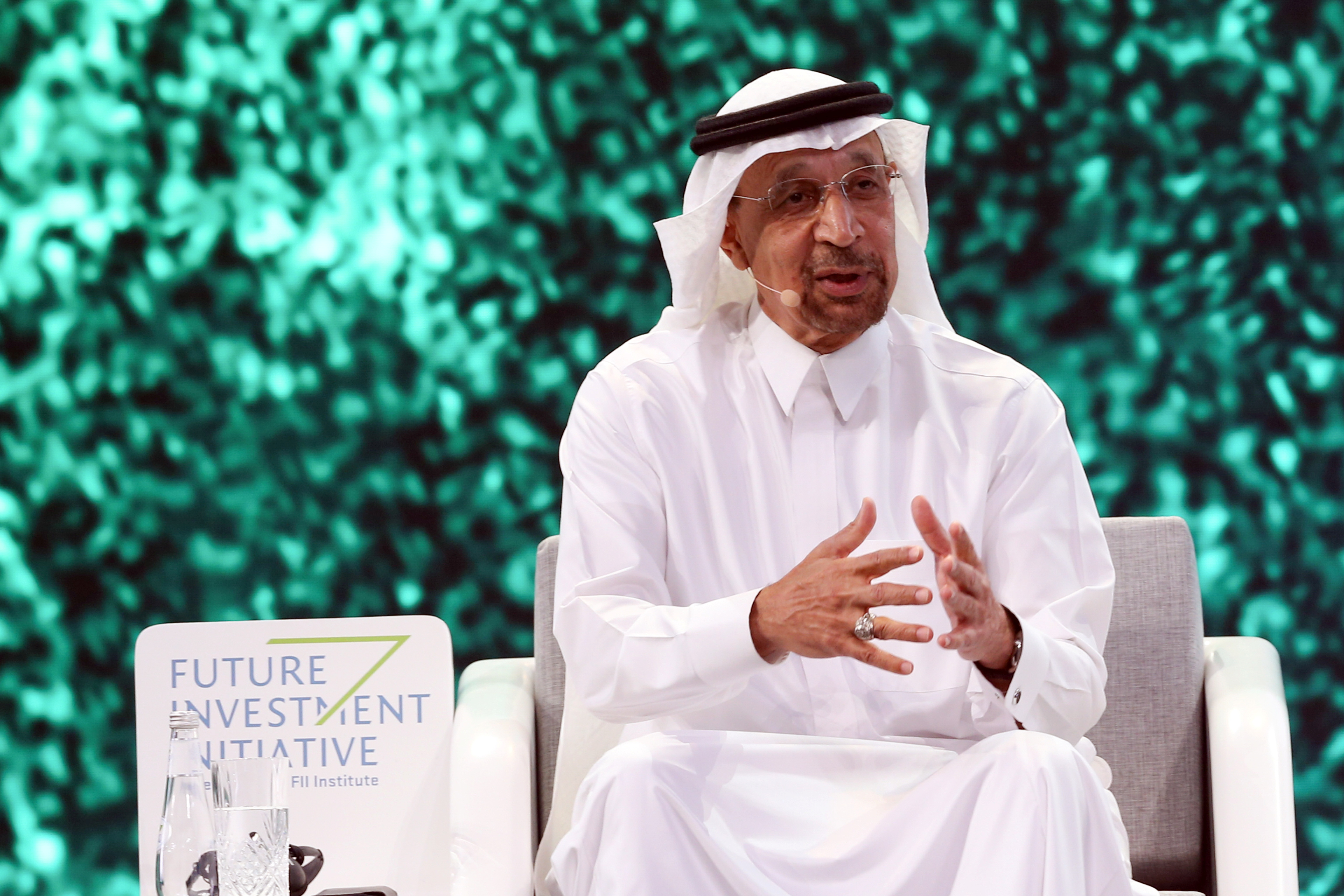 Saudi Arabia's Minister of Investment Khalid Al Falih gestures during the opening session of the Future Investment Initiative Conference, in Riyadh