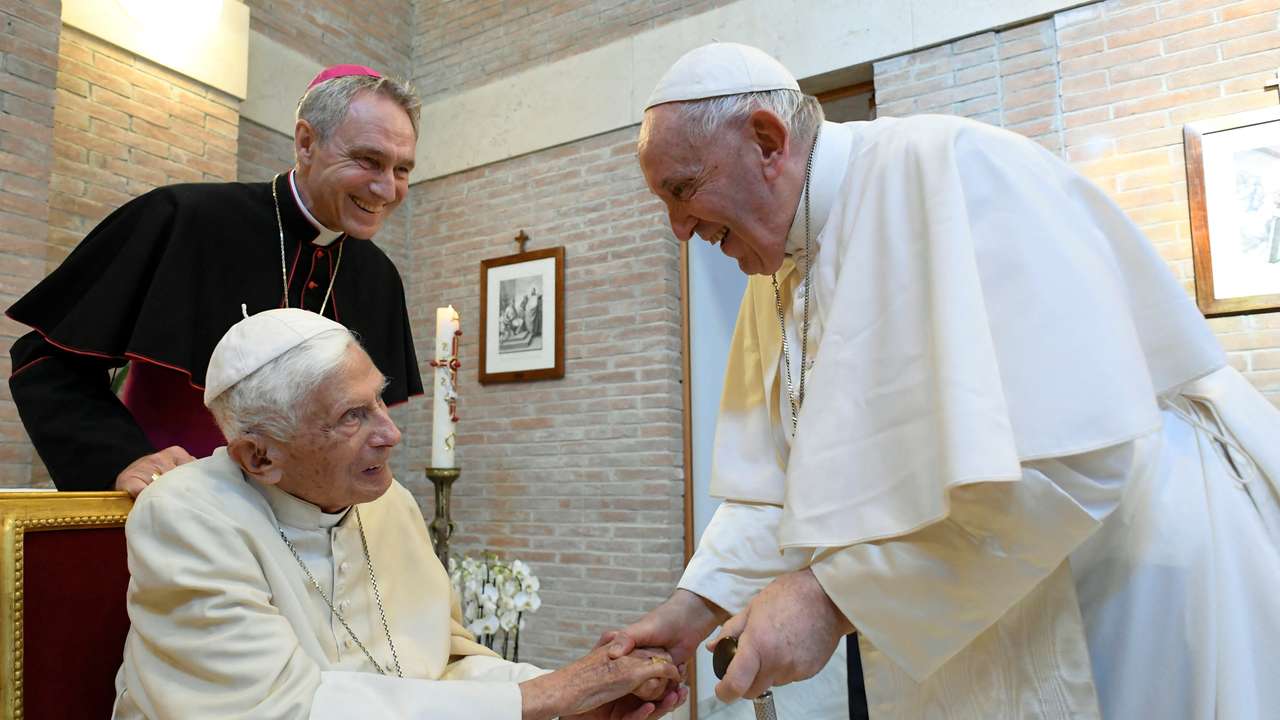 Pope Francis and Pope Emeritus Benedict XVI meet at the Vatican