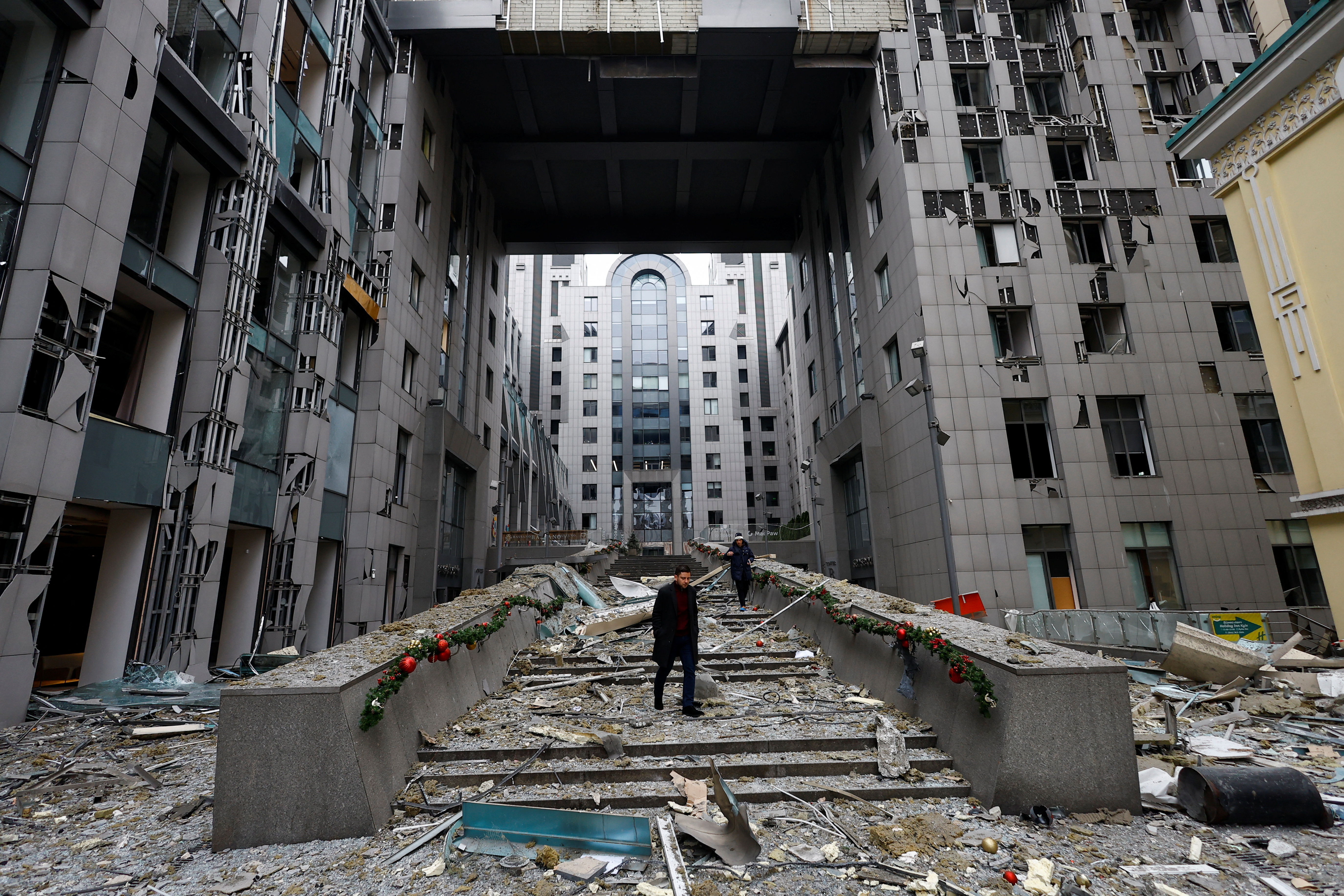 Aftermath of a Russian missile strike in central Kyiv