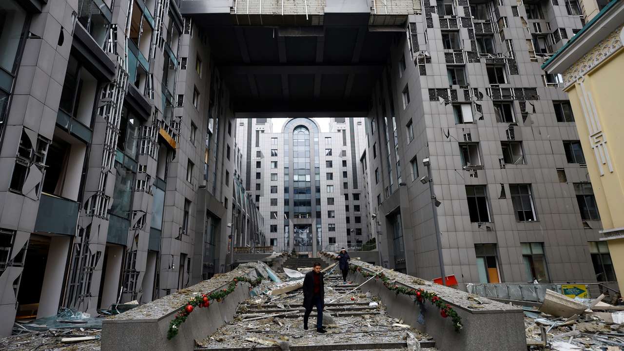 Aftermath of a Russian missile strike in central Kyiv