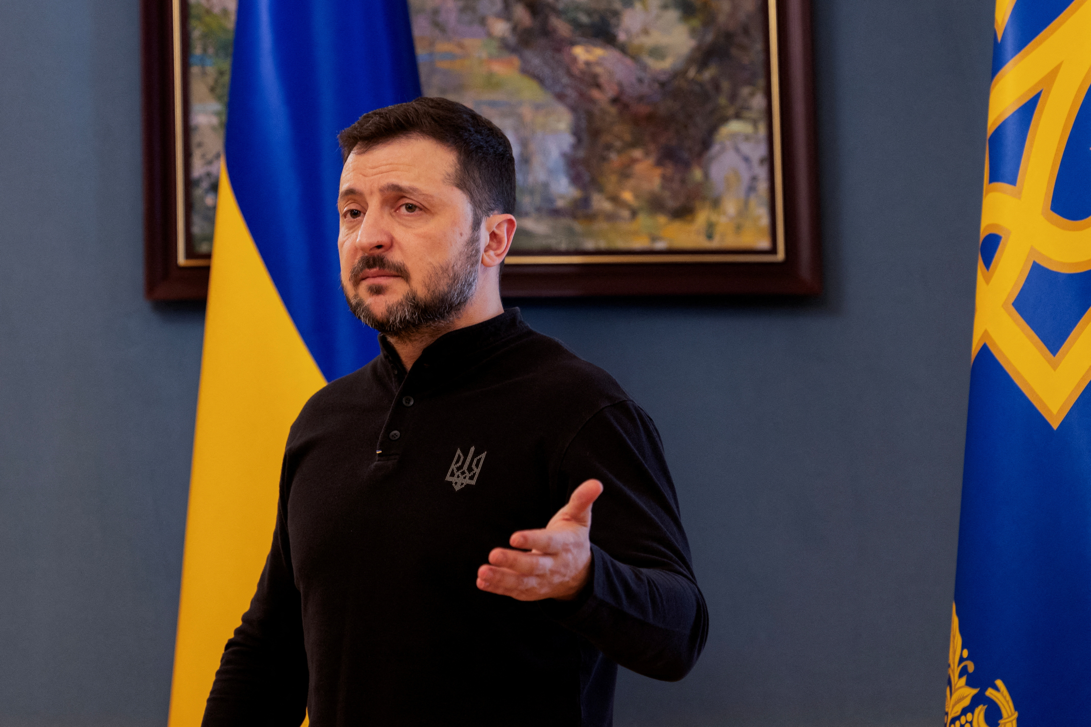 Ukraine's President Volodymyr Zelenskiy gives a press conference in Kyiv