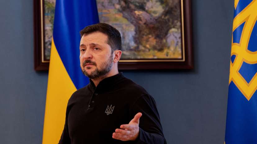 Ukraine's President Volodymyr Zelenskiy gives a press conference in Kyiv