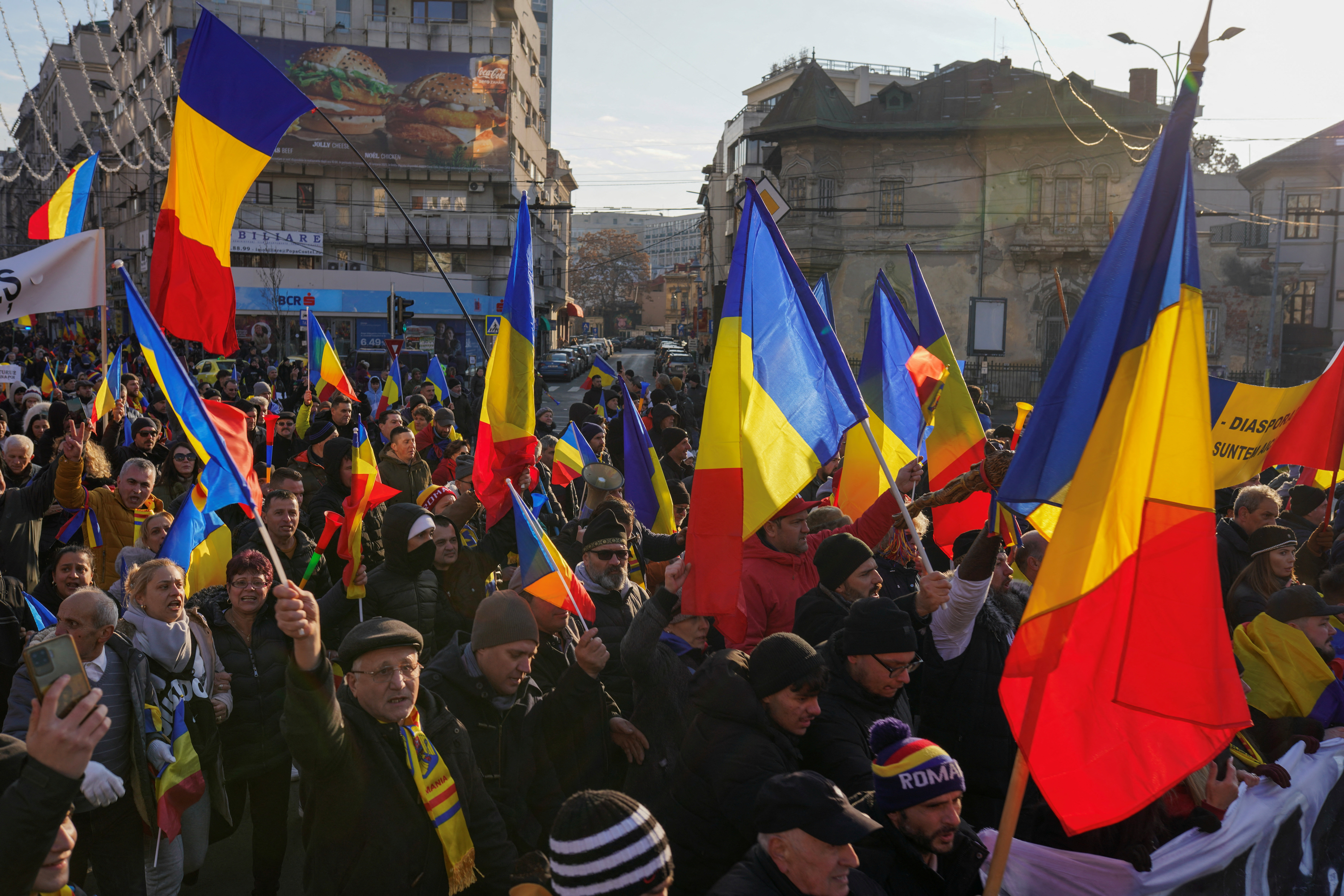 Demonstration organised by Romania's far-right party AUR urging the government to re-run a presidential election, in Bucharest