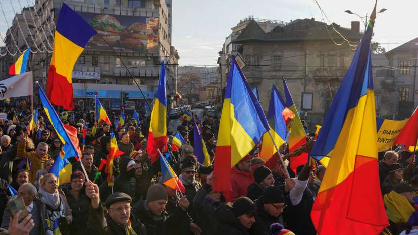 Demonstration organised by Romania's far-right party AUR urging the government to re-run a presidential election, in Bucharest