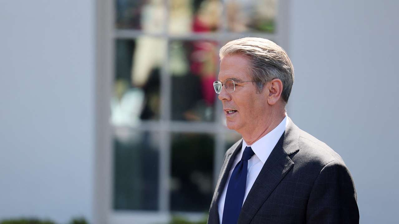 White House Press Secretary Leavitt and U.S. Secretary of the Treasury Bessent speak to members of the media, in Washington