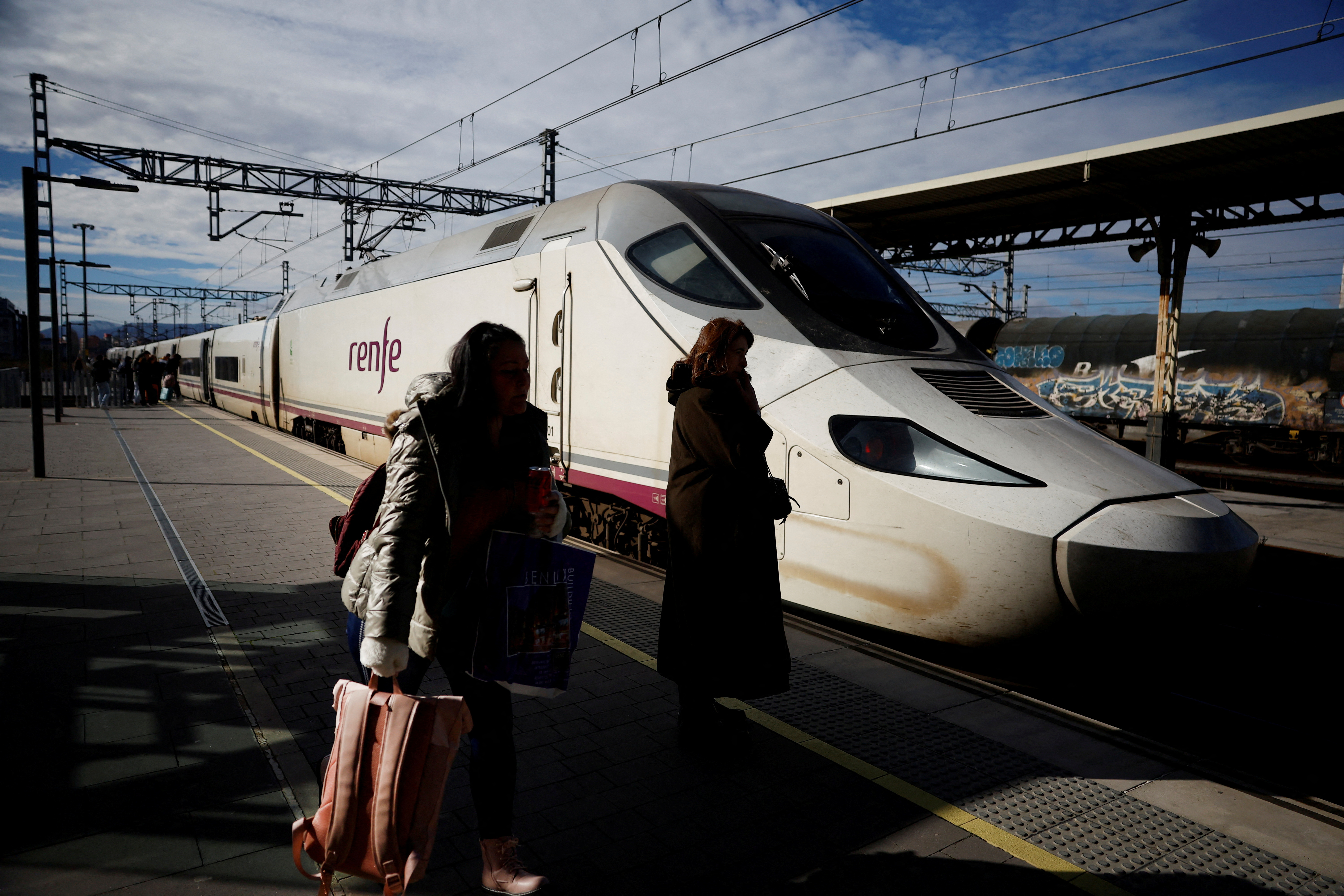 FILE PHOTO: A Renfe 130 series Talgo Bombardier train at Miranda de Ebro station