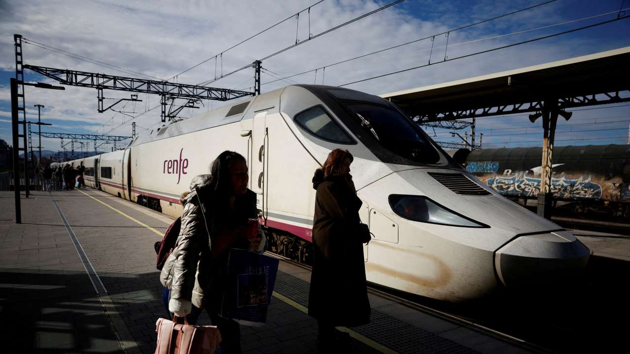 FILE PHOTO: A Renfe 130 series Talgo Bombardier train at Miranda de Ebro station
