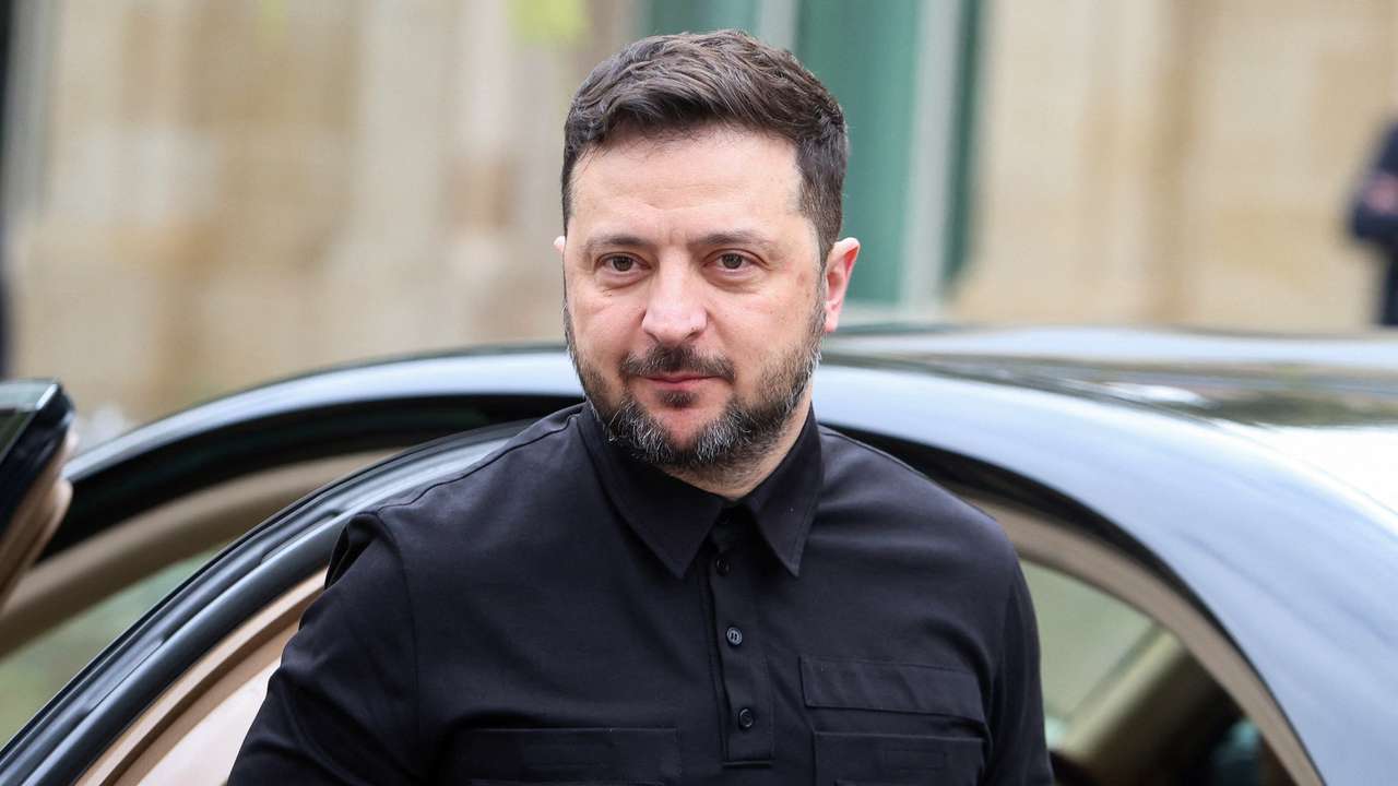 Ukraine's President Zelenskiy arrives for a meeting with Cyprus' President Christodoulides at the Presidential Palace in Nicosia