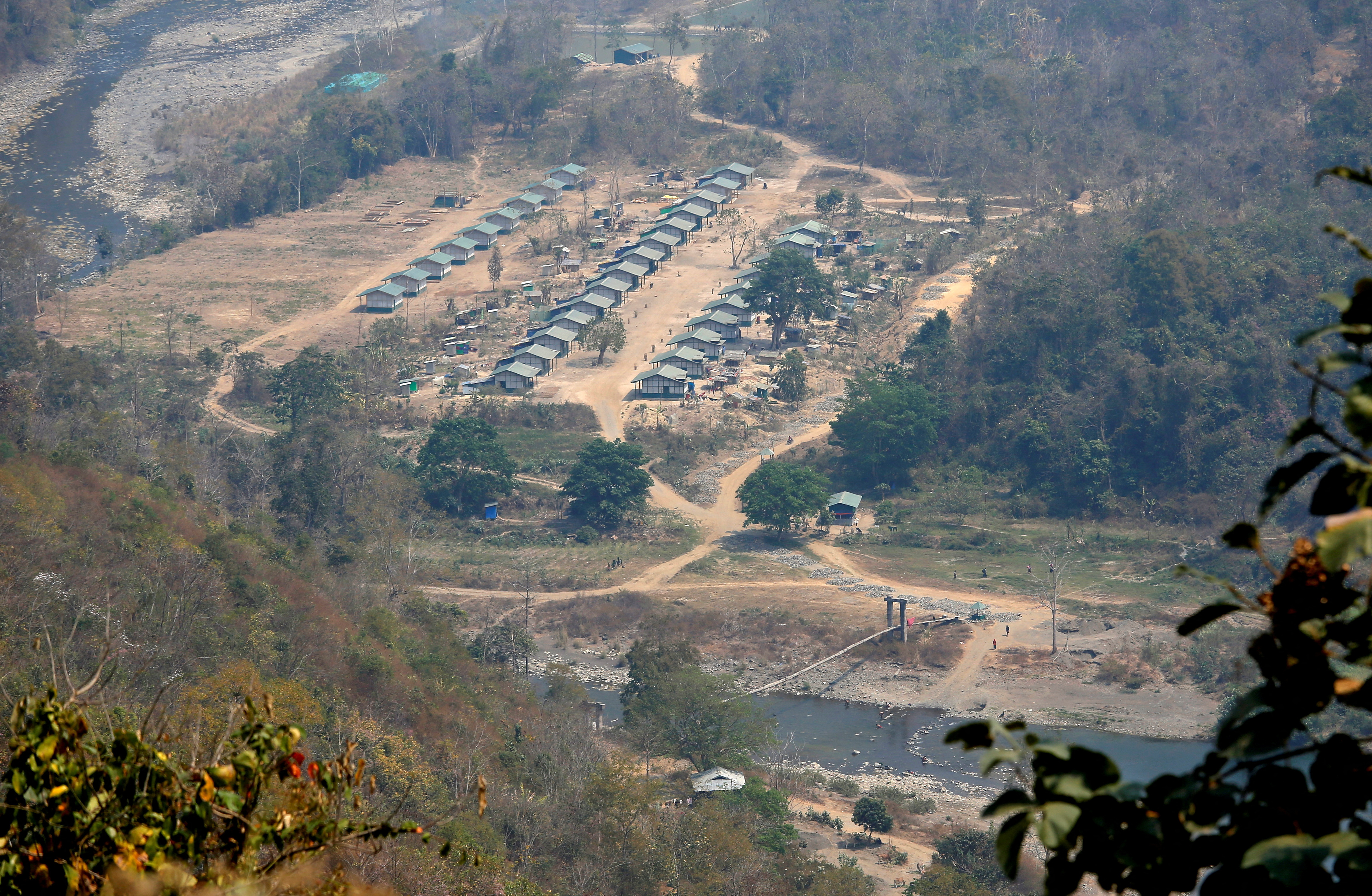 FILE PHOTO: A general view of a camp of the Myanmar ethnic rebel group Chin National Front is seen on the Myanmar side of the India-Myanmar border close to the Indian village of Farkawn