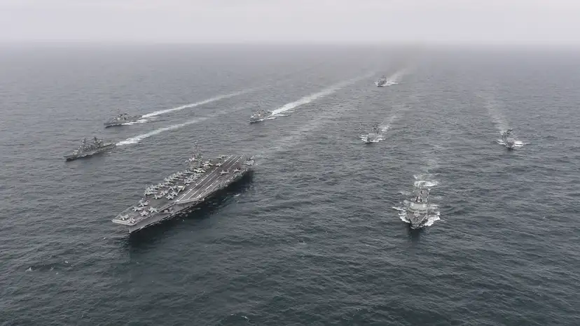 Naval vessels from South Korea, the U.S. and Japan navies take part in a combined anti-submarine exercises