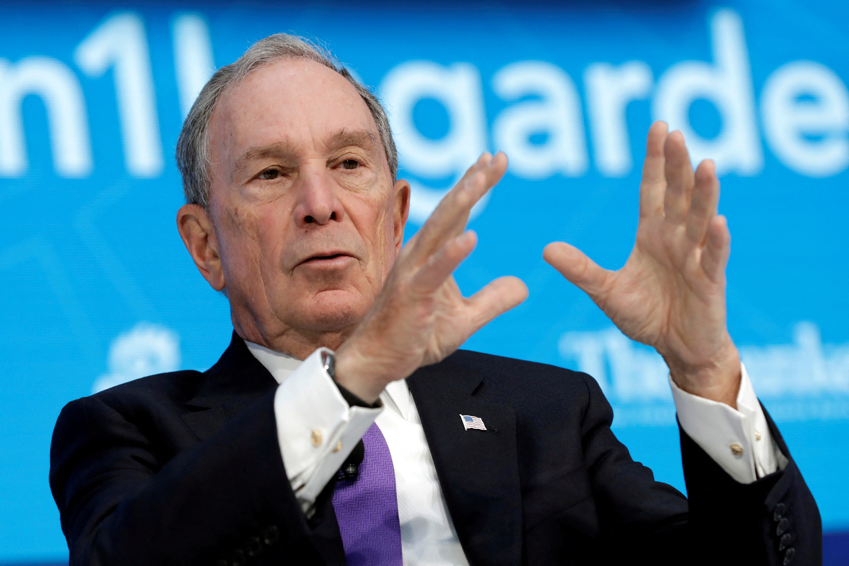 FILE PHOTO: Michael Bloomberg speaks during One-on-One discussion panel with IMF Managing Director Lagarde