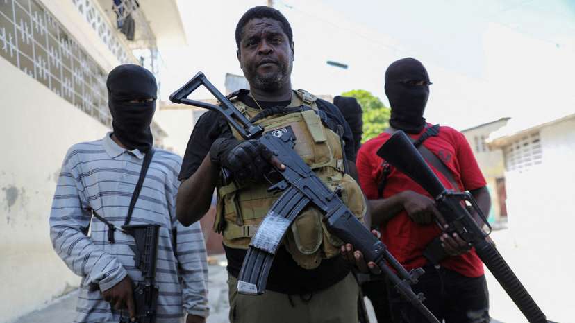 FILE PHOTO: Former police officer Jimmy "Barbecue" Cherizier holds press conference in Port-au-Prince
