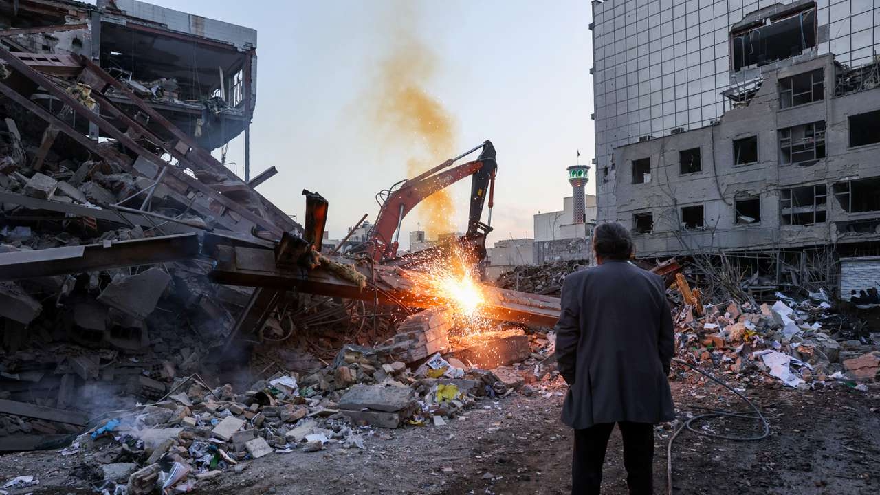 Aftermath of an Israeli and the U.S. strike on a police station in Tehran