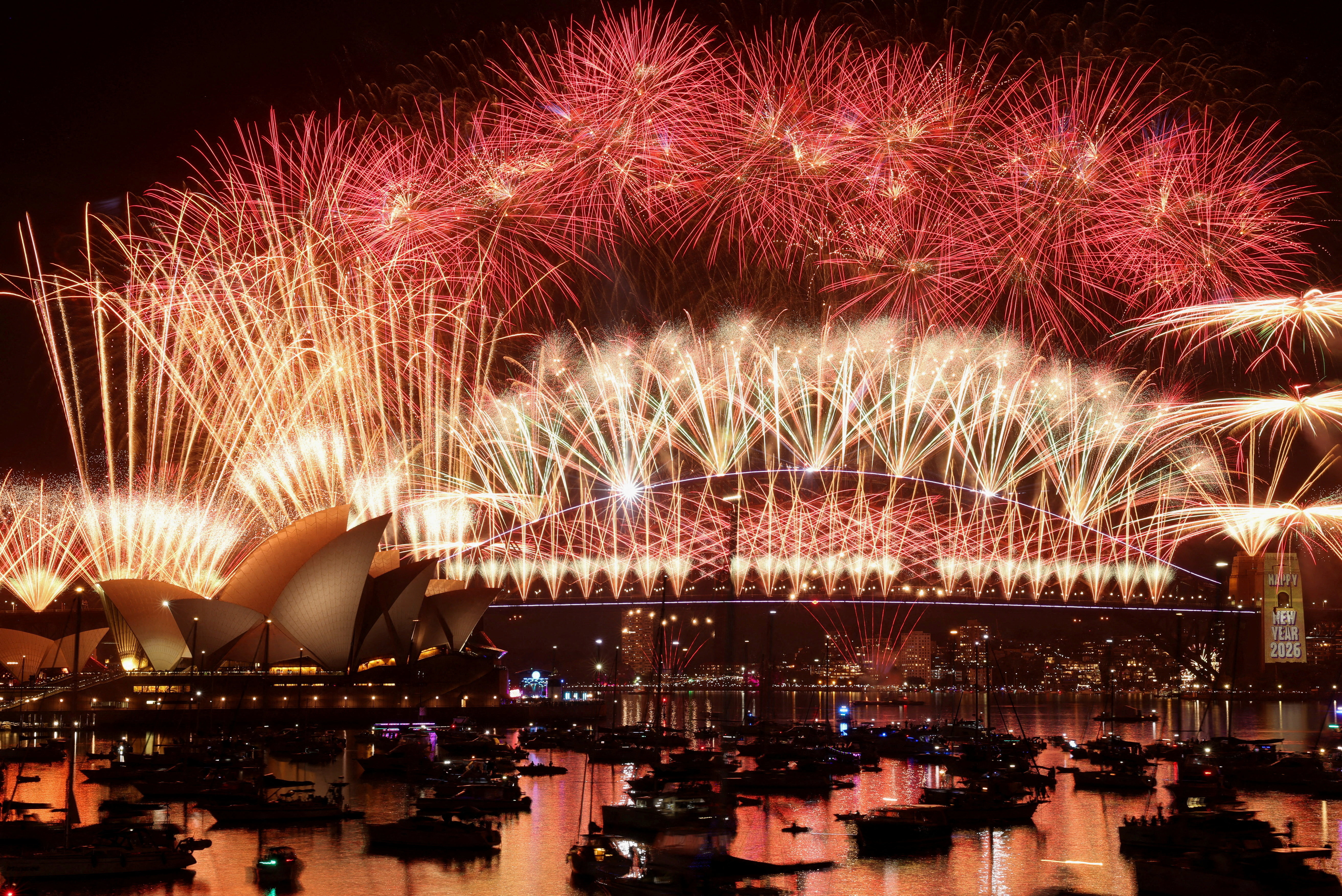 New Year's celebrations with fireworks display, in Sydney