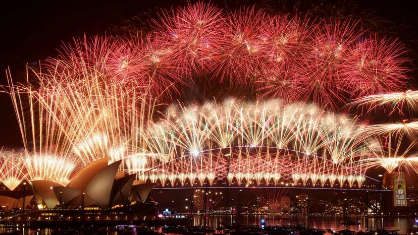 New Year's celebrations with fireworks display, in Sydney