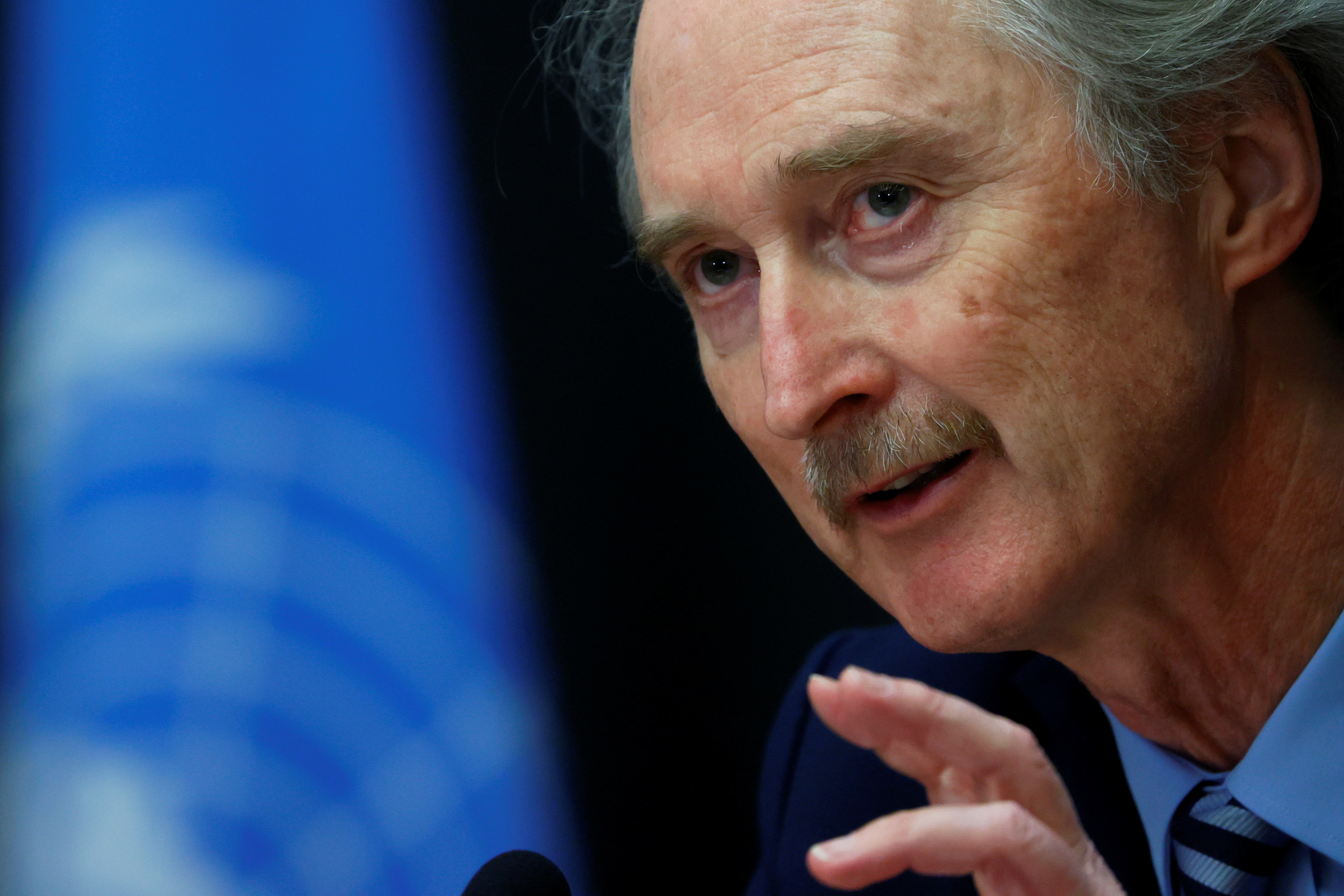 U.N. Special Envoy for Syria Geir Pedersen attends a news conference after a meeting of the Syrian Constitutional Committee at the United Nations in Geneva