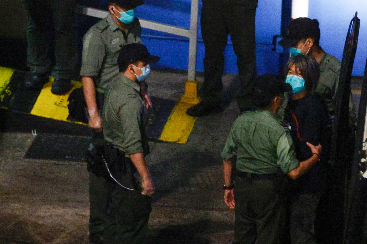 Pro-democracy activist Leung Kwok-hung arrives at Lai Chi Kok Reception Centre in Hong Kong