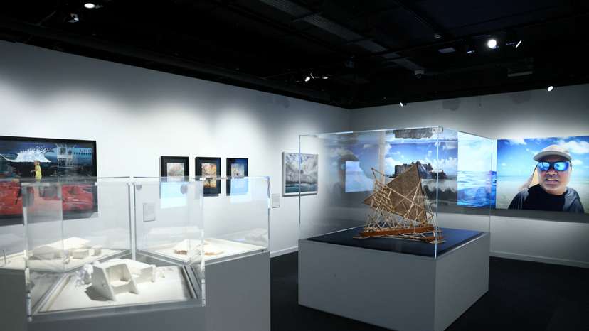 Artist and climate change activist David Buckland at the "Komij Mour Ijin/Our Life is Here", exhibition, in London