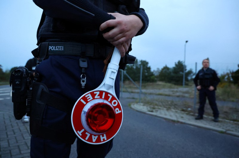 gloGerman federal police Bundespolizei officers are pictured during patrol along German-Polish border near Forst