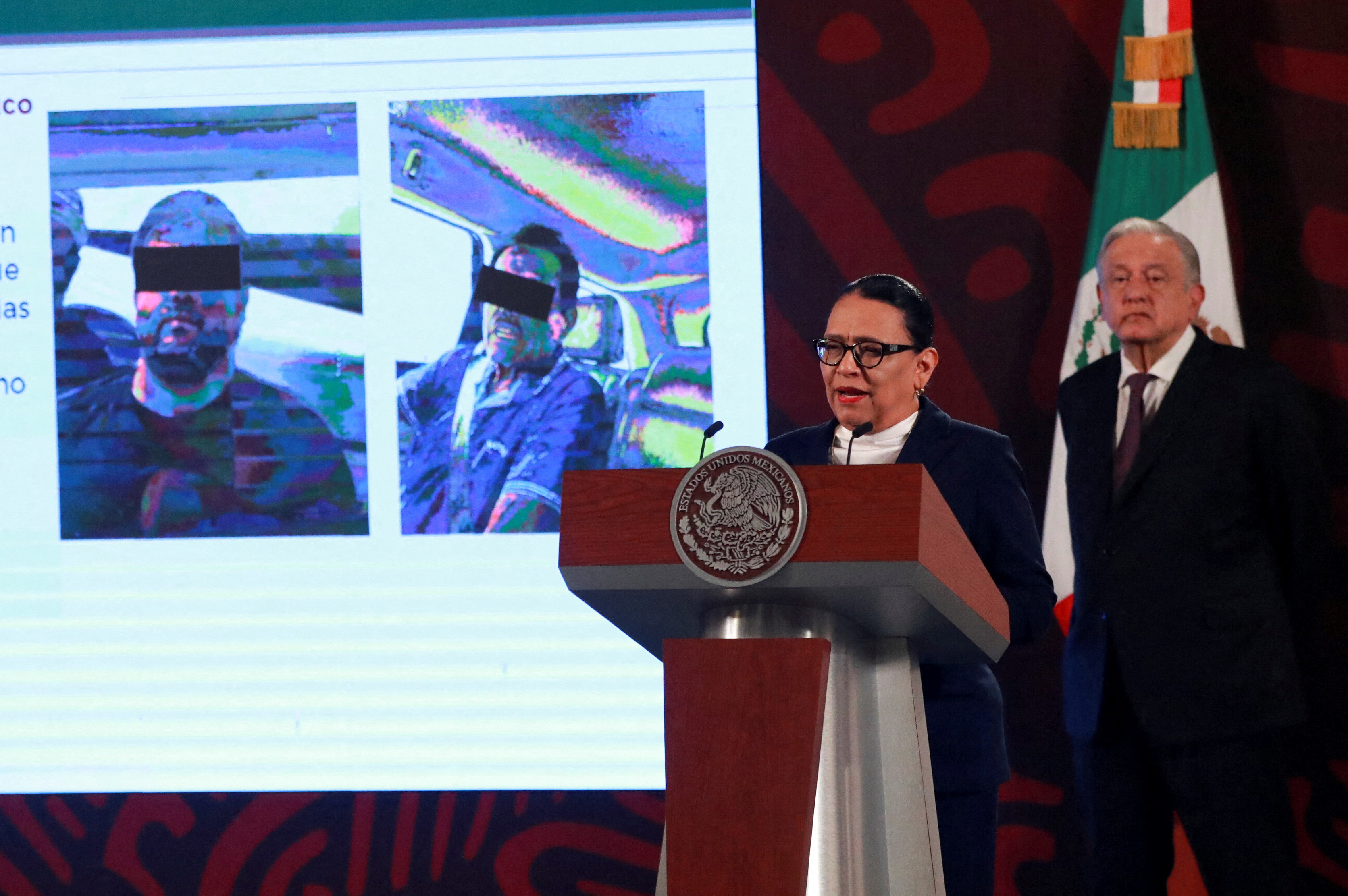 FILE PHOTO: Mexico's Security Minister Rosa Icela Rodriguez informs of the detention of drug traffickers in Mexico City