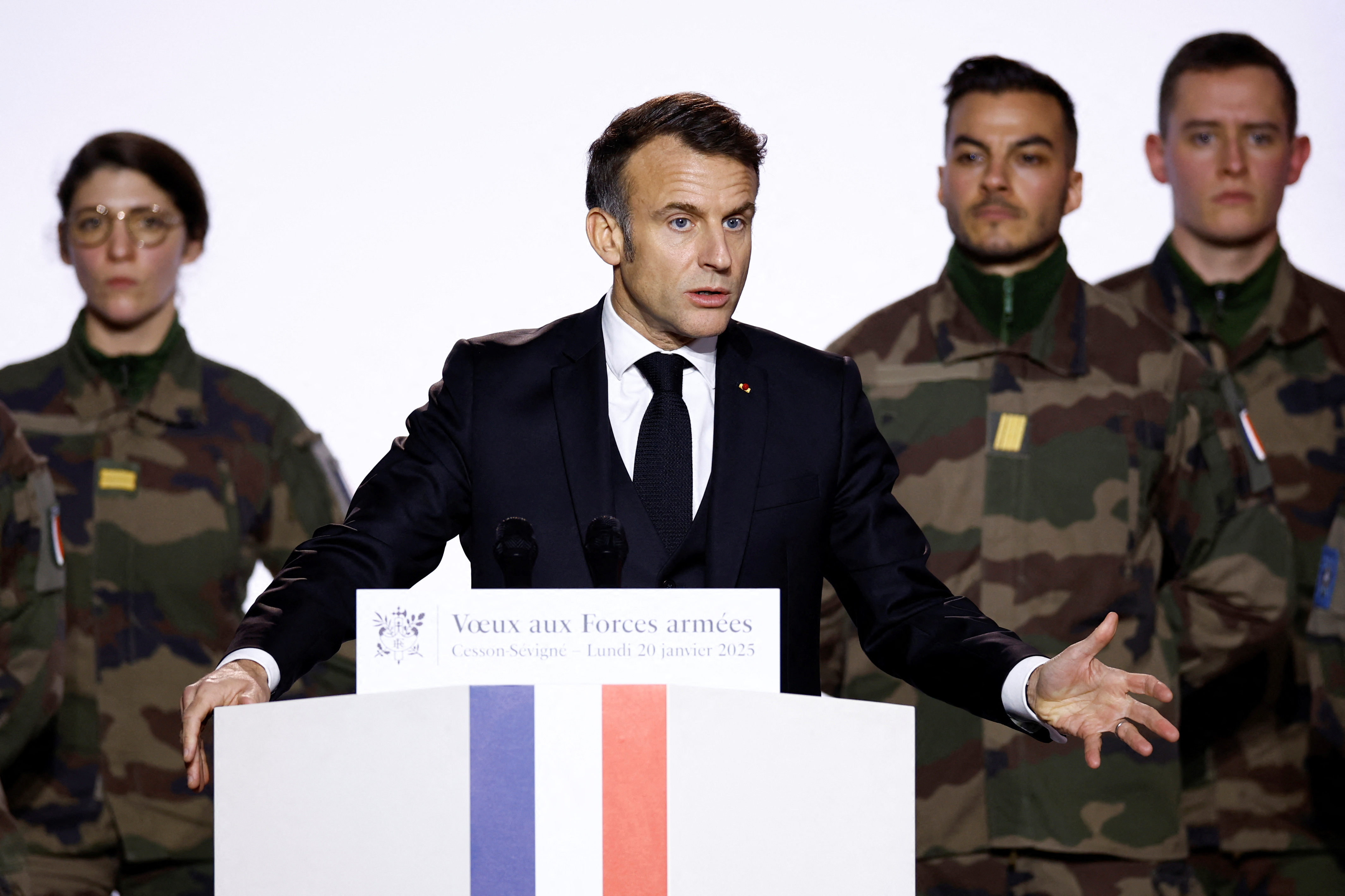 French President Macron makes new year speech to Armed Forces in western France