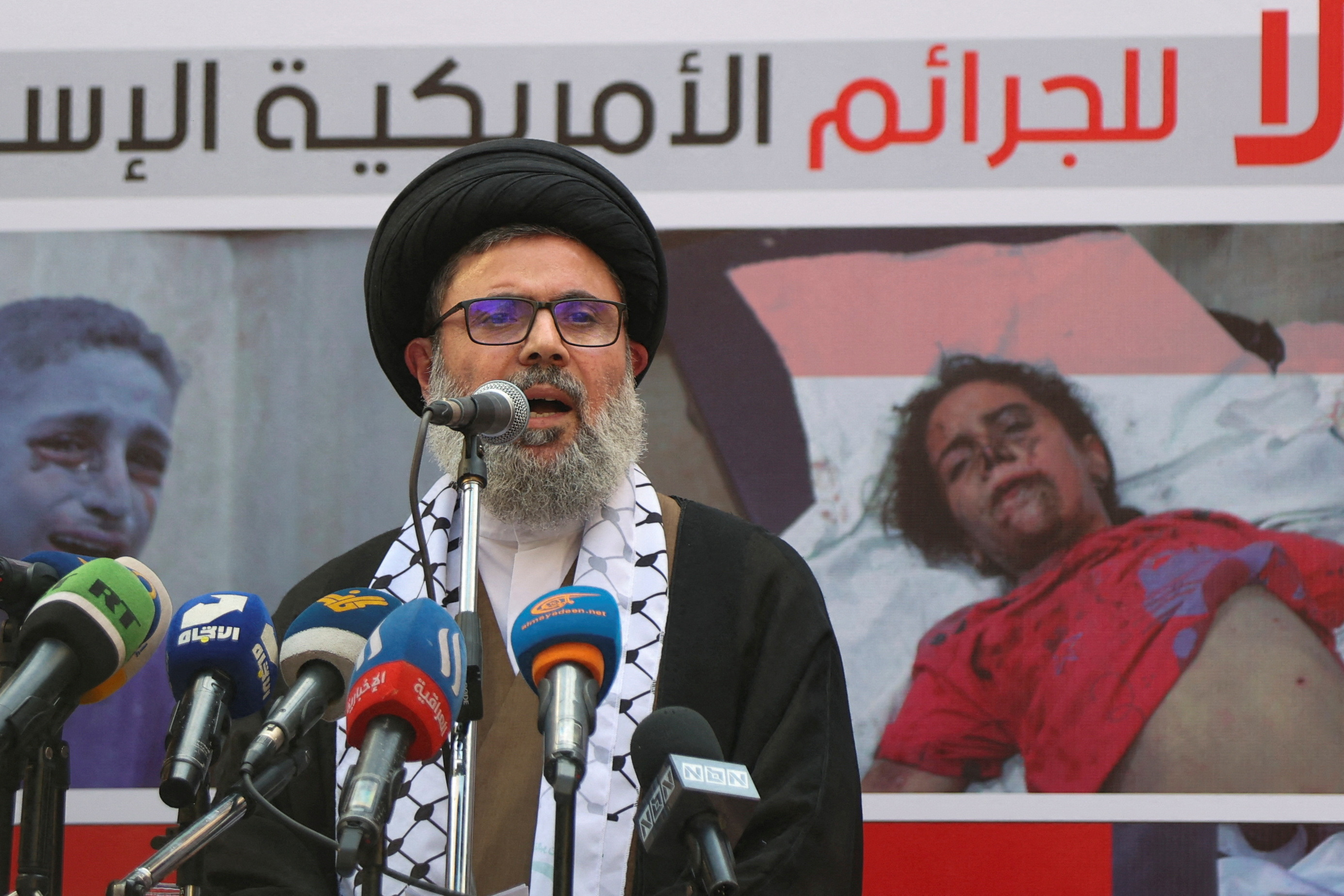 Hezbollah supporters protest over Gaza hospital strike, in Beirut