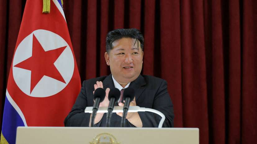 North Korean leader Kim Jong Un attending an event to celebrate Russia's Victory Day, at the Russian embassy in Pyongyang
