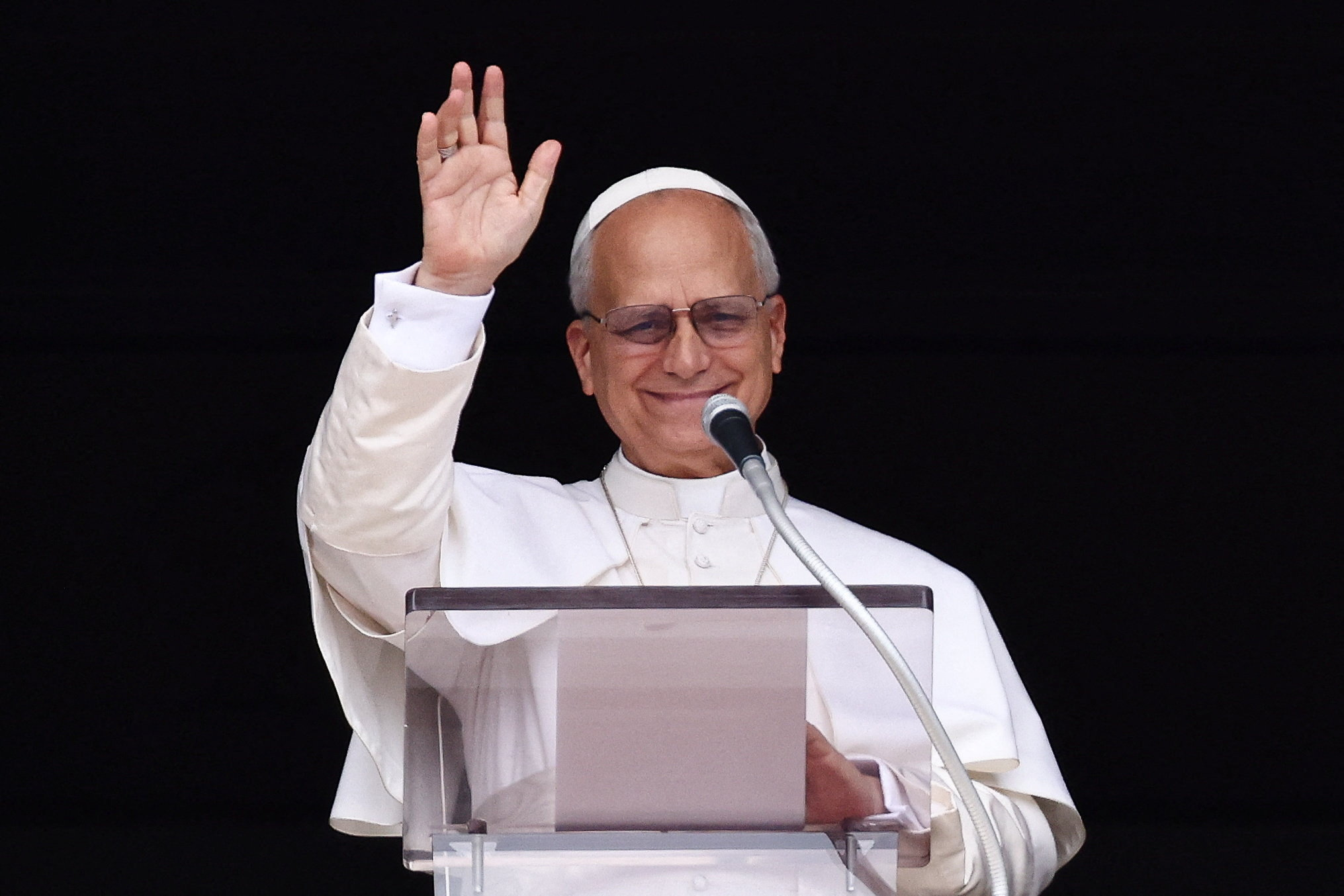Pope Leo XIV leads the Angelus prayer at the Vatican