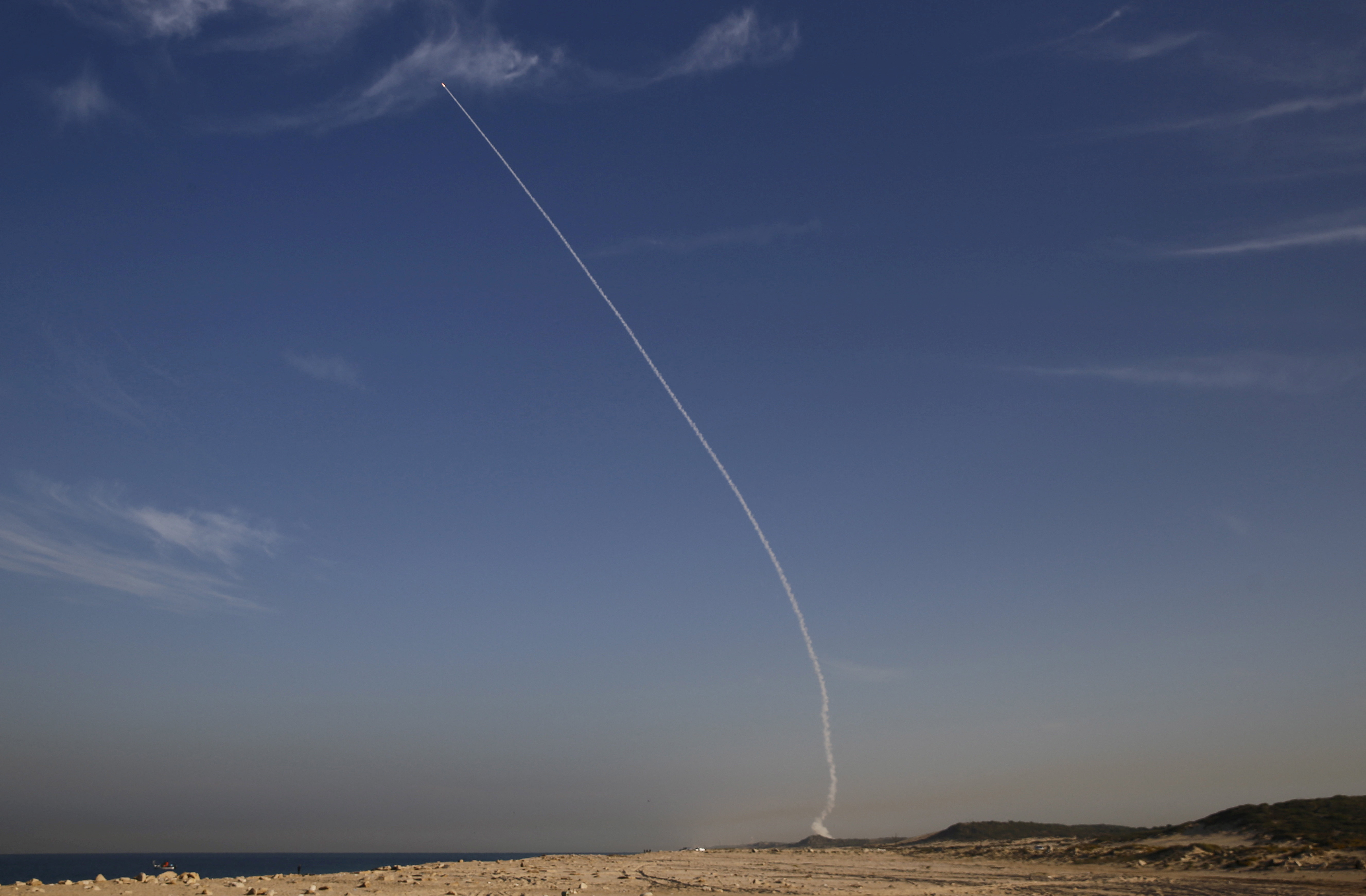 FILE PHOTO: An "Arrow 3" ballistic missile interceptor is seen during its test launch near Ashdod