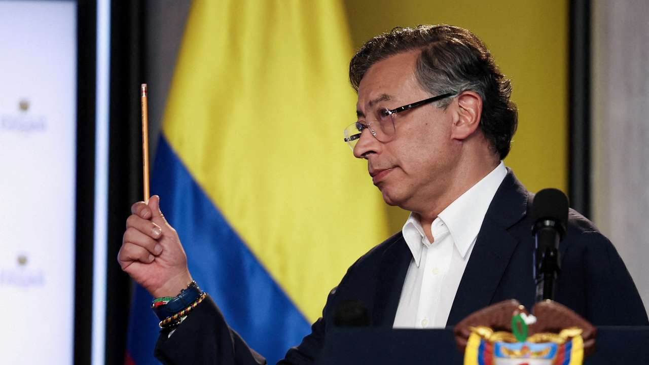 FILE PHOTO: Colombian President Gustavo Petro holds a press conference in Bogota