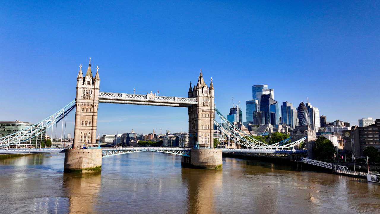 A drone view of Tower Bridge in London